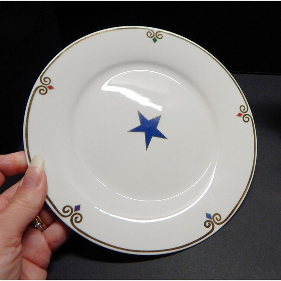 Pier 1 Imports Celebration Salad Plate Red Blue Green Purple Stars Set of 4 - Picture 11 of 14